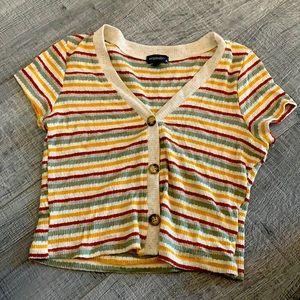 striped button up crop top